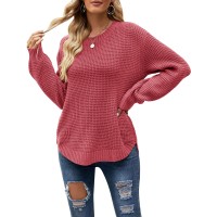 Merokeety Womens 2023 Casual Fall Waffle Knit Sweater Long Balloon Sleeve Loose Pullover Jumper, Dustypink, S