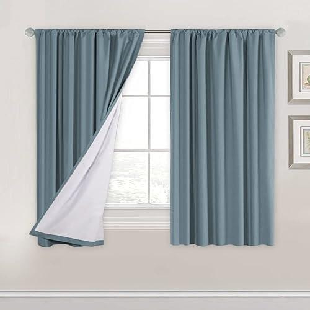 Hversailtex 100 Blackout Curtain With White Liner Thermal Insulated Window Treatment Panels For Short Window Energy Efficiency