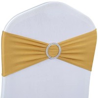 Babenest Spandex Chair Sashes Bows 100Pcs Premium Stretch Chair Cover Band With Buckle Slider Universal Elastic Chair Ties For Wedding Party Ceremony Reception Banquet Decoration (Gold)