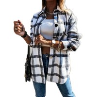 Blansdi Womenas Casual Plaid Flannel Shacket Jacket Oversized Button Down Long Sleeve Fall Shirt Jacket Coat Tops