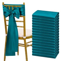 Fani 60 Pcs Turquoise Satin Chair Sashes Bows Universal Chair Cover For Wedding Reception Restaurant Event Decoration Banquet,Party,Hotel Event Decorations (7 X 108 Inch)