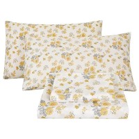 Yellow Floral Bed Sheets Full Printed Flower Sheet Set Microfiber Patterned Fitted Sheet With 15 Deep Pocket For Full Size Be