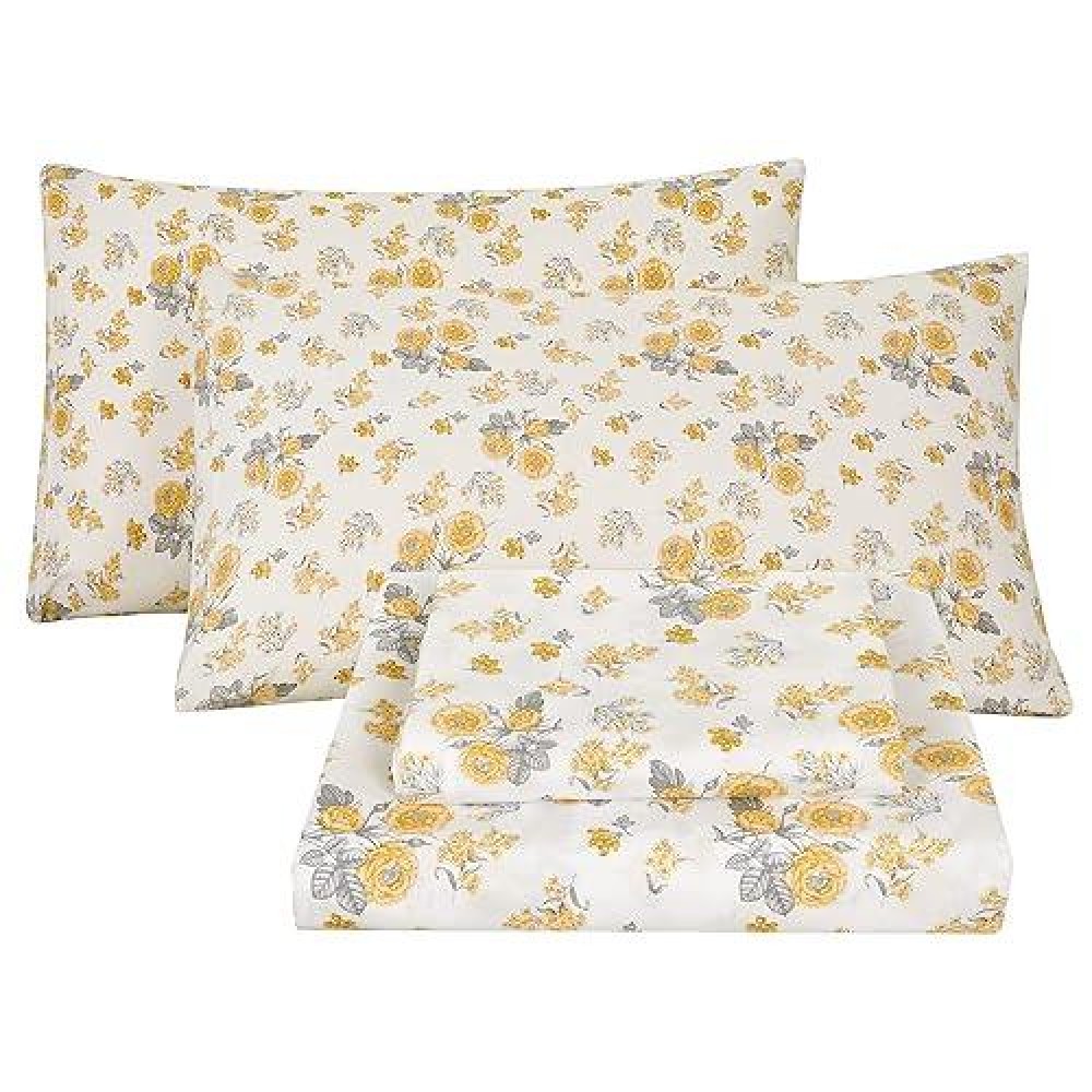 Yellow Floral Bed Sheets King Printed Sheet Set King Brushed Microfiber Patterned Fitted Sheet With 15 Deep Pocket For King