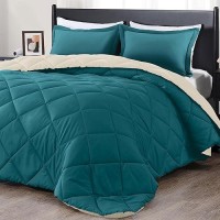 Downluxe Queen Comforter Set Teal Blue And White Queen Comforter Soft Bedding Sets For All Seasons 3 Pieces 1 Comforter 8