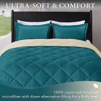 Downluxe Queen Comforter Set Teal Blue And White Queen Comforter Soft Bedding Sets For All Seasons 3 Pieces 1 Comforter 8