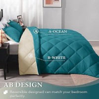 Downluxe Queen Comforter Set Teal Blue And White Queen Comforter Soft Bedding Sets For All Seasons 3 Pieces 1 Comforter 8