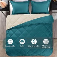 Downluxe Queen Comforter Set Teal Blue And White Queen Comforter Soft Bedding Sets For All Seasons 3 Pieces 1 Comforter 8