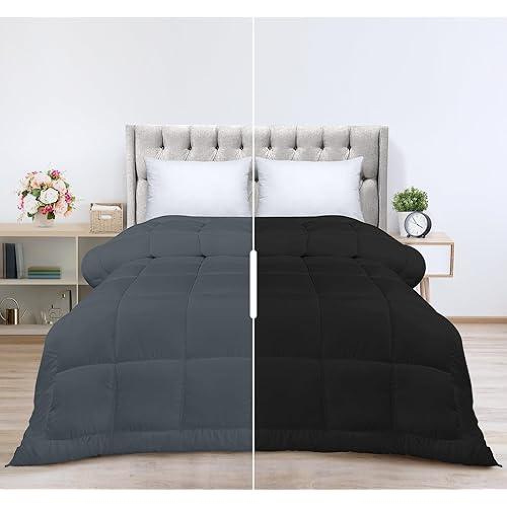 Utopia Bedding All Season Reversible Down Alternative Quilted Queen Comforter  Duvet Insert With Corner Tabs  Machine Washable  Bed Comforter (Black/Grey  Pack Of 6)