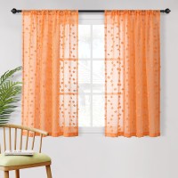 Mysky Home Pom Pom Orange Sheer Curtains For Living Room Bedroom Light Filtering Semisheer Curtains For Nursery Girls Kids Room