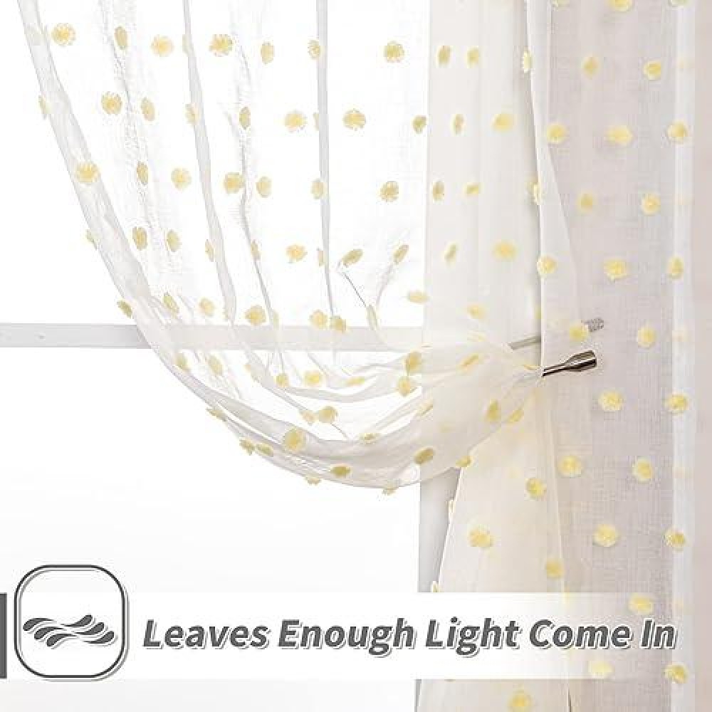 Mysky Home Large Curtains Pom Pom Sheer Curtains For Living Room 108 Inch Yellow Sheer Curtains Sliding Door Extra Long Light Fi