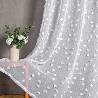 Mysky Home Pom Pom White Sheer Curtains For Living Room Bedroom Light Filtering Semisheer Curtains For Nursery Girls Kids Room