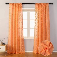 Mysky Home Pom Pom Orange Sheer Curtains For Living Room Bedroom Light Filtering Semisheer Curtains For Nursery Girls Kids Room