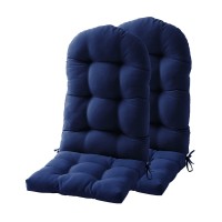 Filuxe Adirondack & Rocking Chair Cushion, High Back Patio Cushions - Waterproof Solid Tufted Pillow, Indoor/Outdoor Pads With Ties, Fade-Resistant & Seasonal All Weather Replacement (Dark Blue, 2)