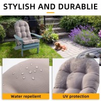 Filuxe Adirondack & Rocking Chair Cushion, High Back Patio Cushions - Waterproof Solid Tufted Pillow, Indoor/Outdoor Pads With Ties, Fade-Resistant & Seasonal All Weather Replacement (Gray, 1)