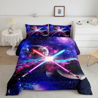 Castle Fairy Lightsaber Comforter Set King Size Galaxy Universe Planet Bedding Set 3Pcs For Kids Boys Girls Room Decor Watercolo