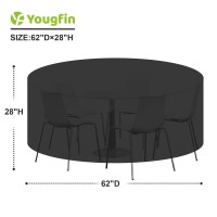 Yougfin Round Patio Table Cover 62''D X 28''H, Patio Furniture Covers Round, Outdoor Furniture Cover Waterproof, Uv Resistant, Windproof, Dustproof