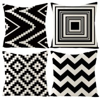 Hostecco Waterproof Geometric Pillow Covers 18X18 Inch Set Of 4 Boho Black And White Pillow Cases Outdoor Decorative Cushion Cases For Sofa Patio Garden