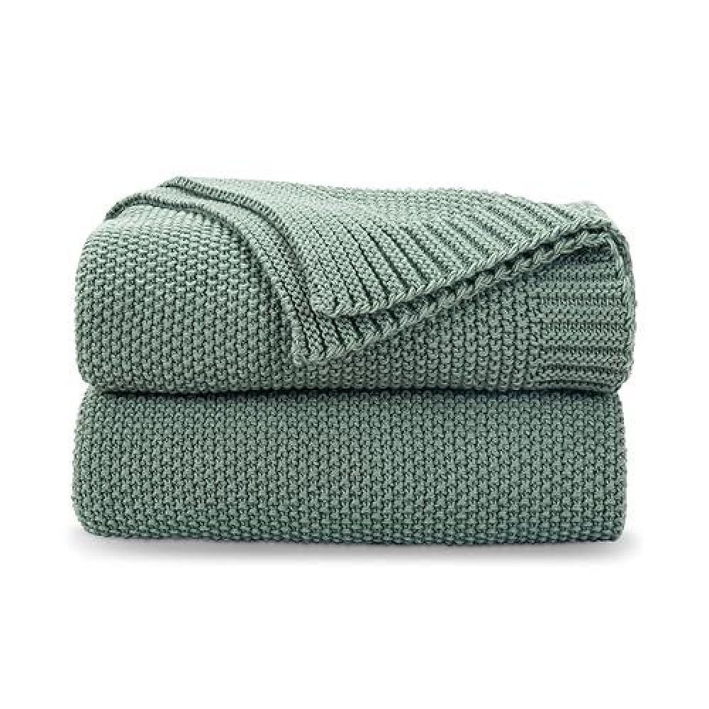 Cozecube Green Throw Blanket For Couch Soft Cozy Cable Knit Throw Blanket For Bed Sofa Living Room Lightweight Warm Decorative