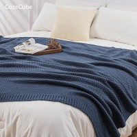 Cozecube Blue Throw Blanket For Bed Soft Cozy Cable Knit Throw Blanket For Twin Bed Lightweight Warm Decorative Farmhouse Chri