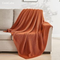 Cozecube Orange Throw Blanket For Bed Soft Cozy Cable Knit Throw Blanket For Twin Bed Lightweight Warm Decorative Farmhouse Ch