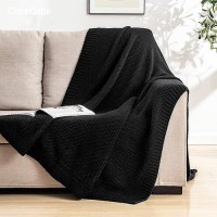 Cozecube Black Throw Blanket For Couch Soft Cozy Cable Knit Throw Blanket For Bed Sofa Living Room Lightweight Warm Decorative