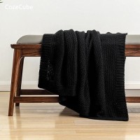 Cozecube Black Throw Blanket For Couch Soft Cozy Cable Knit Throw Blanket For Bed Sofa Living Room Lightweight Warm Decorative