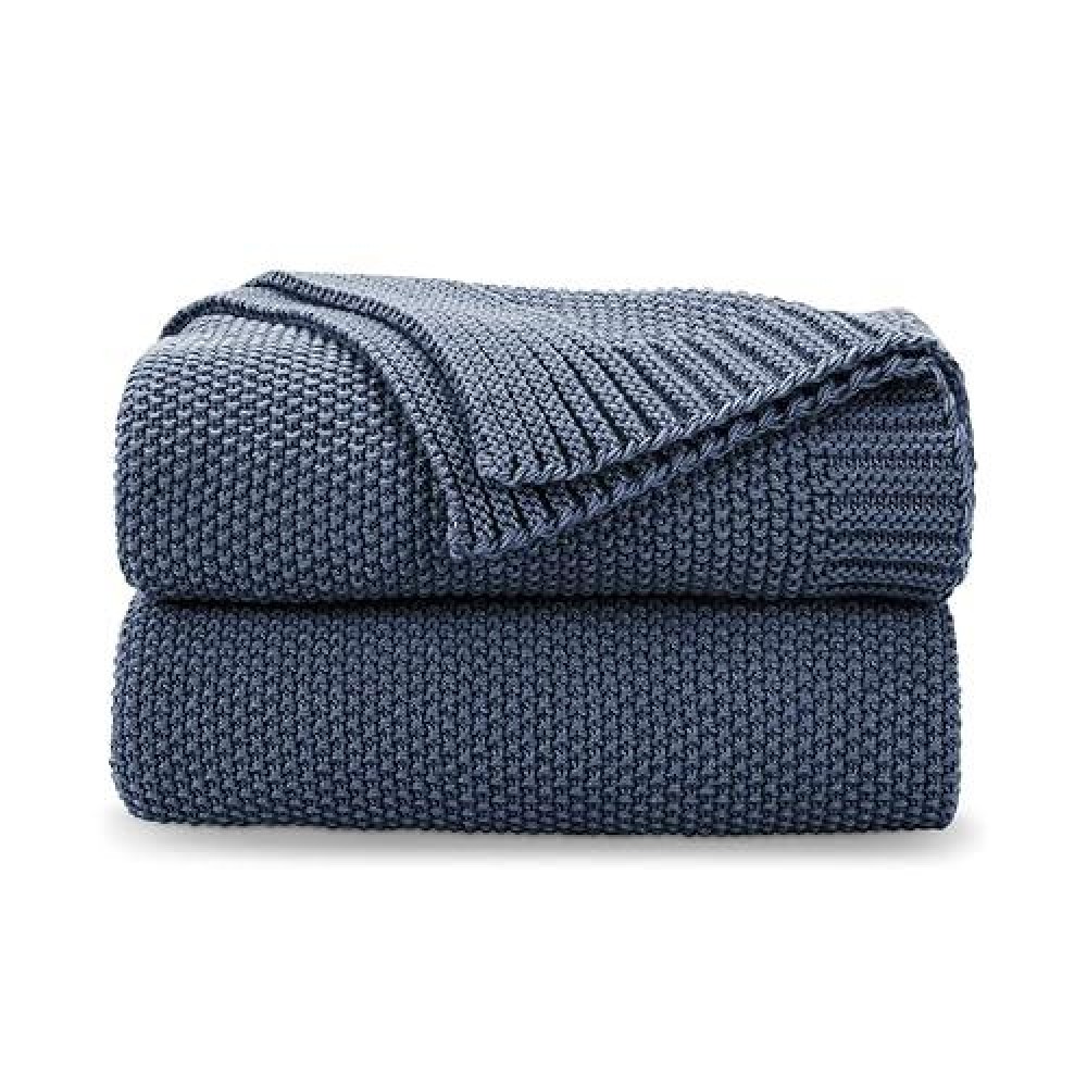 Cozecube Blue Throw Blanket For Couch Soft Cozy Cable Knit Throw Blanket For Bed Sofa Living Room Lightweight Warm Decorative