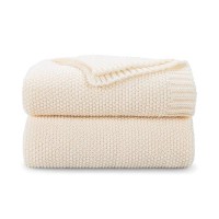 Cozecube Cream Throw Blanket For Couch Soft Cozy Cable Knit Throw Blanket For Bed Sofa Living Room Lightweight Warm Decorative