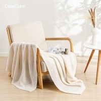 Cozecube Cream Throw Blanket For Couch Soft Cozy Cable Knit Throw Blanket For Bed Sofa Living Room Lightweight Warm Decorative