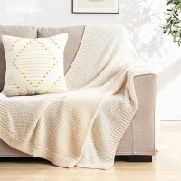 Cozecube Cream Throw Blanket For Couch Soft Cozy Cable Knit Throw Blanket For Bed Sofa Living Room Lightweight Warm Decorative