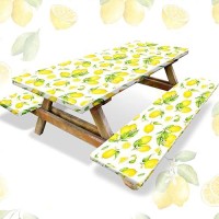 3 Pcs Vinyl Picnic Table And Bench Fitted Tablecloth Cover Set 6 Ft 30 X 72 Inch Flannel Backing Rectangular Elastic Edged Picni