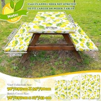 3 Pcs Vinyl Picnic Table And Bench Fitted Tablecloth Cover Set 6 Ft 30 X 72 Inch Flannel Backing Rectangular Elastic Edged Picni