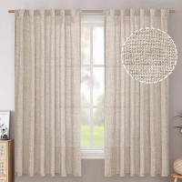 Bgment Linen Curtains 63 Inches Length 2 Panels For Window Rod Pocket Back Tab Light Filtering Textured Drapes For Living Room