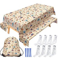 Tudomro Camping Tablecloth With Picnic Bench Covers  Picnic Table Cover Fits 4Ft To 7Ft Picnic Tables  Washable Reusable Polyester Table Cloth For Camping Included Storage Bag And Clip (Fresh Style)