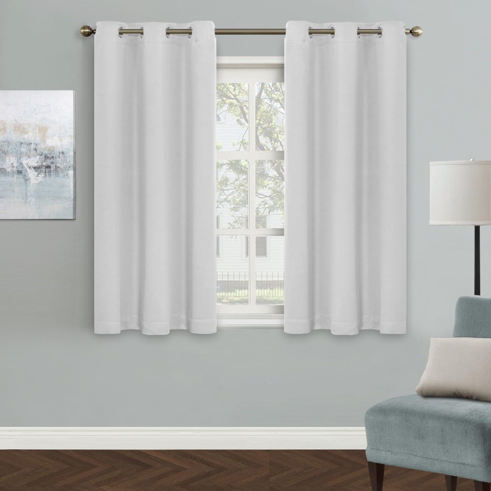 Mysky Home Greyish White Curtains For Bedroom 45 Inch Long Blackout Curtains For Kitchen Windows Thermal Insulated Curtain Gro