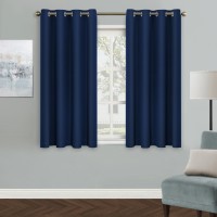 Mysky Home Navy Blue Blackout Curtain For Bedroom Short Curtains 45 Inch Long Kitchen Curtains Grommet Room Darkening Curtain