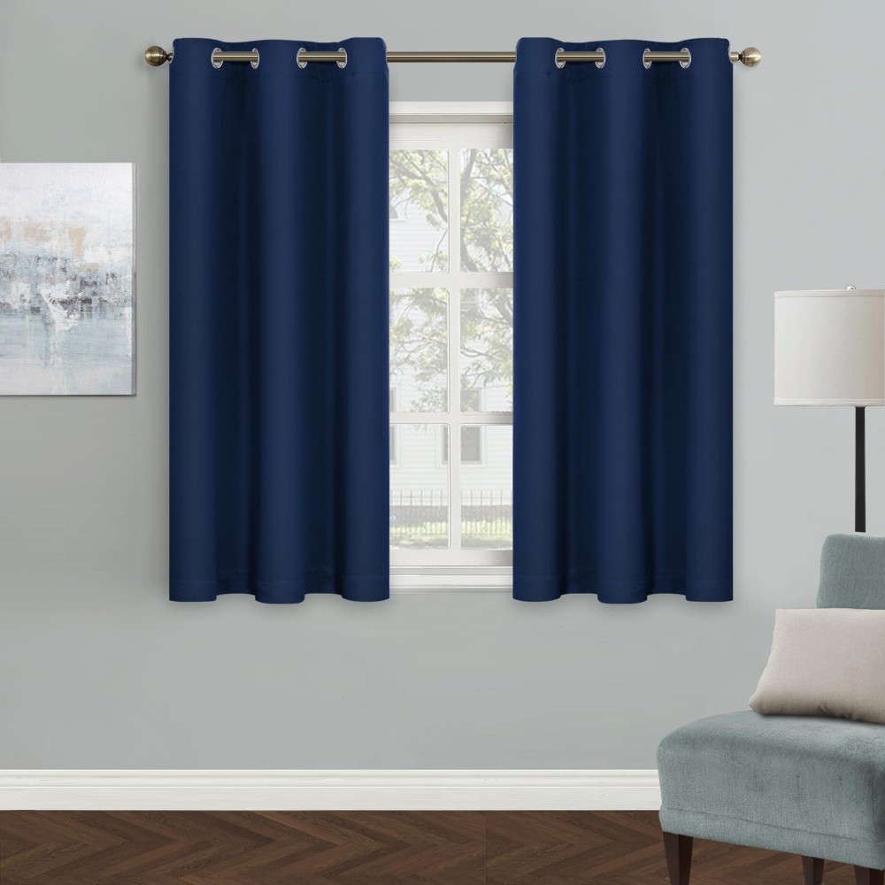 Mysky Home Navy Blue Blackout Curtain For Bedroom Short Curtains 54 Inch Long Kitchen Curtains Grommet Room Darkening Curtain