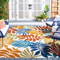 Safavieh Cabana Collection Area Rug 10 X 14 Creme Red Botanical Design Nonshedding Easy Care Indooroutdoor Washa