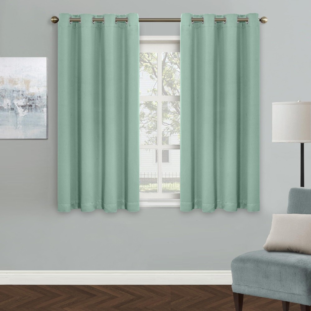 Mysky Home Light Green Blackout Curtains For Bedroom Grommet Room Darkening Curtain 54 Inch Long Curtains For Small Windows Th