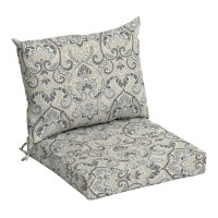 Arden Selections Outdoor Dining Chair Cushion Set 21 X 21, Neutral Aurora Damask