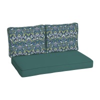 Arden Selections Reversible Outdoor Loveseat Cushion Set 46 X 26, Sapphire Aurora Blue Damask
