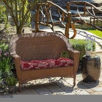 Arden Selections Outdoor Wicker Settee Cushion  41.5 X 18  Water Repellent  Fade Resistant 41.5 X 18  Red Leaf Palm