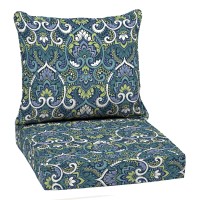 Arden Selections Outdoor Deep Seating Cushion Set, 24 X 22, Water Repellent, Fade Resistant, Deep Seat Bottom And Back Cushion For Chair, Sofa, And Couch 24 X 22, Sapphire Aurora Blue Damask