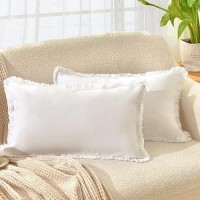 Zwjd Pillow Covers 12X20 Set Of 2 Cream Throw Pillow Covers With Fringe Chic Cotton Decorative Pillows Square Cushion Covers For Sofa Couch Bed Living Room Farmhouse Boho Decor