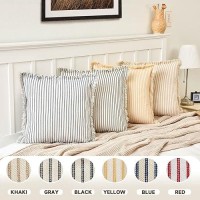 Zwjd Throw Pillow Covers 18X18 Set Of 2 Striped Pillow Covers With Fringe Chic Cotton Decorative Pillows Square Cushion Covers For Sofa Couch Bed Living Room Farmhouse Decor