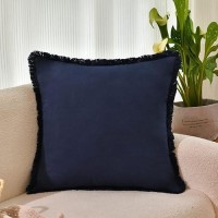 Zwjd Pillow Covers 20X20 Set Of 2 Navy Throw Pillow Covers With Fringe Chic Cotton Decorative Pillows Square Cushion Covers For Sofa Couch Bed Living Room Farmhouse Boho Decor