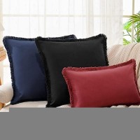 Zwjd Pillow Covers 20X20 Set Of 2 Navy Throw Pillow Covers With Fringe Chic Cotton Decorative Pillows Square Cushion Covers For Sofa Couch Bed Living Room Farmhouse Boho Decor