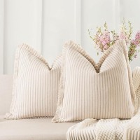 Zwjd Throw Pillow Covers 16X16 Set Of 2 Striped Pillow Covers With Fringe Chic Cotton Decorative Pillows Square Cushion Covers For Sofa Couch Bed Living Room Farmhouse Decor