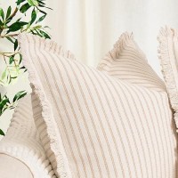 Zwjd Throw Pillow Covers 16X16 Set Of 2 Striped Pillow Covers With Fringe Chic Cotton Decorative Pillows Square Cushion Covers For Sofa Couch Bed Living Room Farmhouse Decor