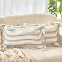 Zwjd Throw Pillow Covers 12X20 Set Of 2 Striped Pillow Covers With Fringe Chic Cotton Decorative Pillows Square Cushion Covers For Sofa Couch Bed Living Room Farmhouse Decor